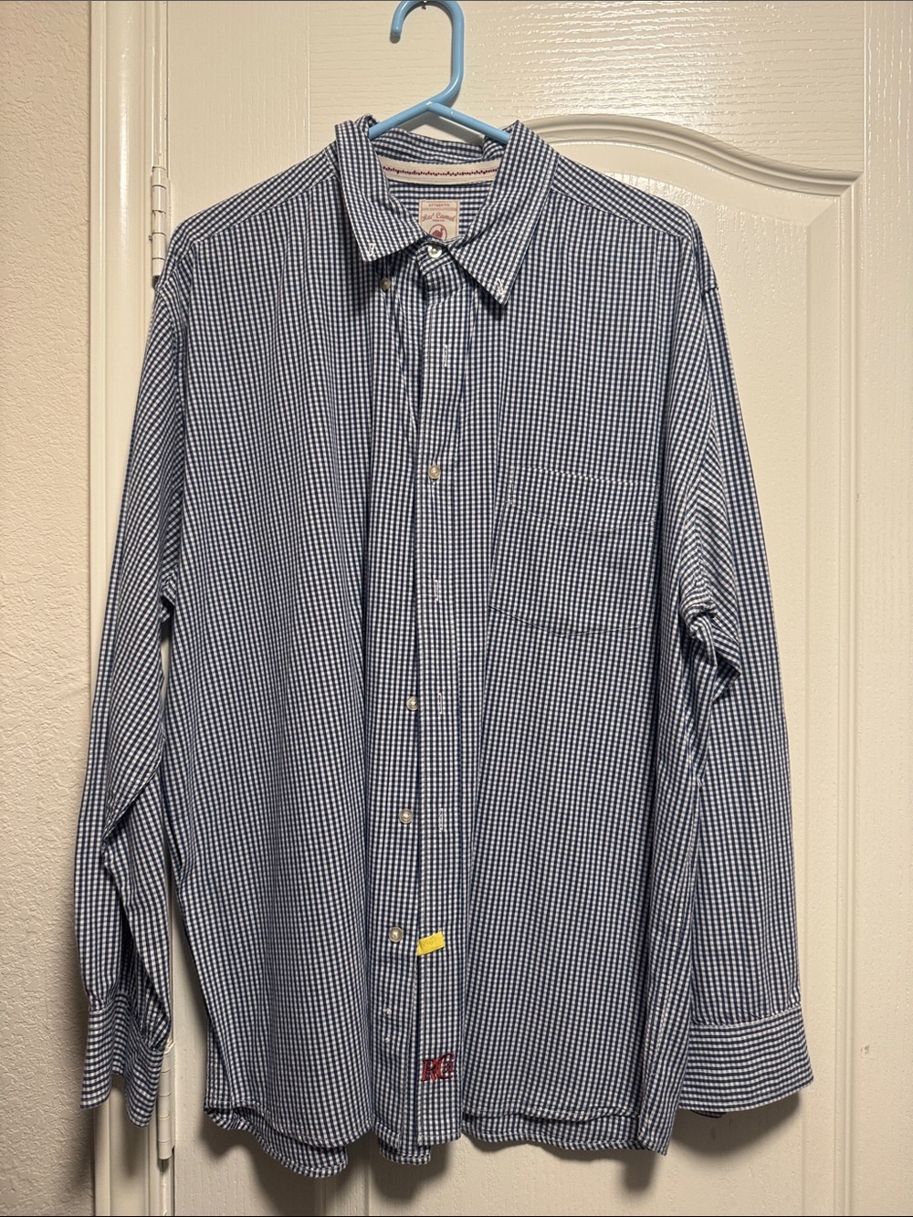 Red Camel Men's Navy and White Check Button-Down Shirt